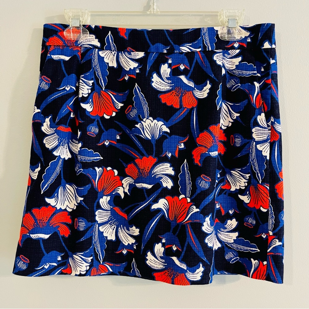 J. Crew Red White & Blue Basketweave Floral Mini Skirt